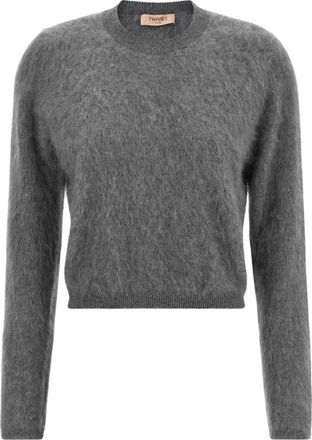 Twinset Trui met ronde hals - Dames - Ronde hals truien - Grijs - M - Wol - Truien & Vesten
