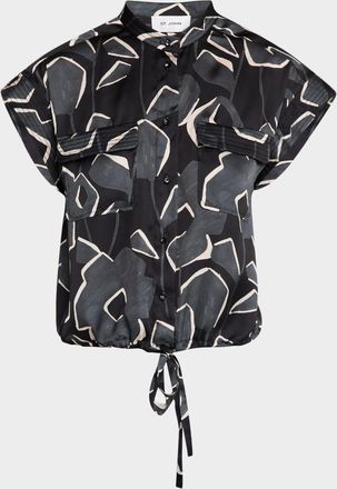 St. John Cubist Floral-Print Cap-Sleeve Top