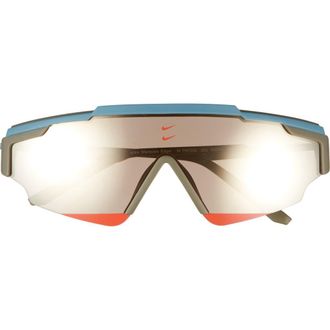 Nike Marquee Edge 64mm Oversize Shield Sunglasses in Matte Medium Olive /Gold Mir at Nordstrom Rack