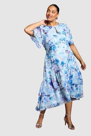 Coast Plus Tiered Midi Dress in Blue at Nordstrom, Size 14