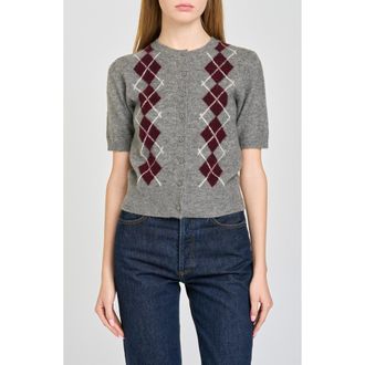 Wayf Esther Short Sleeve Cardigan in Grey at Nordstrom, Size X-Large