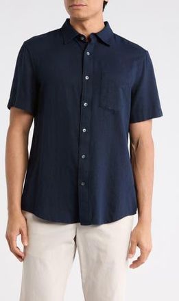 Nordstrom Short Sleeve Linen Blend Button-Up Shirt in Navy Sapphire at Nordstrom Rack, Size Xx-Large