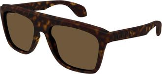 Gucci Vierkante zonnebril met platte bovenkant - Heren - Zonnebrillen - Bruin - 53 MM - Nylon - Accessoires