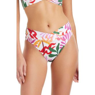 Sanctuary Abstract Print High Leg Bikini Bottoms in White Multi at Nordstrom, Size X-Small