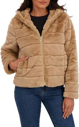 Sebby Hooded Faux Fur Jacket in Camel at Nordstrom Rack, Size X-Large