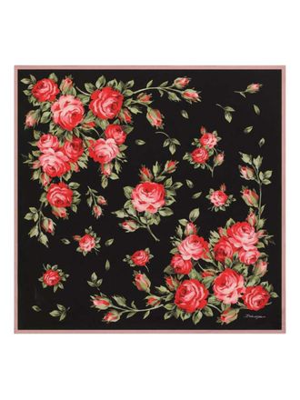 Dolce & Gabbana 90 x 90 cm gro&szlig;er Schal aus Seidentwill mit Rosenstrau&szlig;-Print