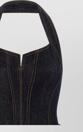 Self Portrait denim halterneck flared mini dress