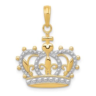 Diamond2Deal 10k Yellow Gold Rhodium Crown Pendant