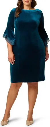 Adrianna Papell Velvet Bell Sleeve Cocktail Dress in Dark Teal at Nordstrom, Size 18W