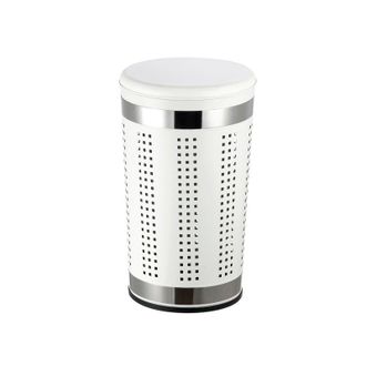 MSV Msv - Cesto Para La Ropa Sucia 46l Con Funda De Coj&iacute;n De Acero Inoxidable Blanco