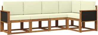 vidaXL Conjunto De Sof&aacute;s De Exterior 5 Uds. Natural Y Crema Poli&eacute;ster Vidaxl