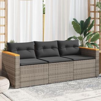 vidaXL Vidaxl - Divano da Giardino con Cuscini 3 Posti Grigio in Polyrattan