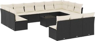 vidaXL Set Sof&aacute;s De Jard&iacute;n 14 Pzas Con Cojines Rat&aacute;n Sint&eacute;tico Negro Vidaxl