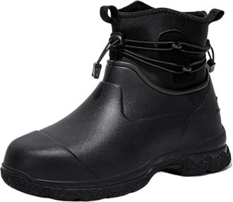 Generic Snow Boots Mens Leather Top Thick Sole High Top Anti Slip Water Shoes Outdoor Mountaineering Plush Warm Boots(Black,46)