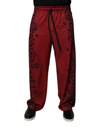 Dolce & Gabbana Mens Leopard-Print Polyester Joggers Red