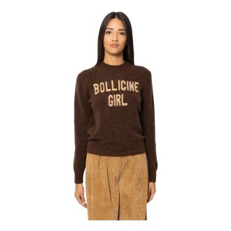 MC2 Saint Barth Round-neck Knitwear, female, Brown, XS, Maglione girocollo con ricamo New Queen
