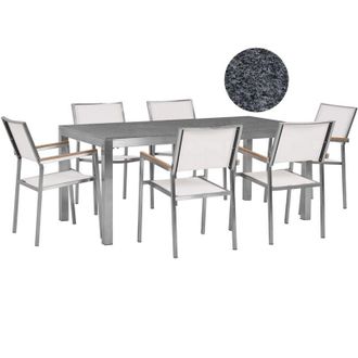 Beliani Garden Dining Set 6 Seater GROSSETO Granite Polished Grey/ White