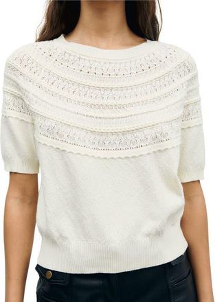 Gerard Darel Roberte Cotton Short Sleeve Knitted Top in White at Nordstrom, Size Large/x-Large