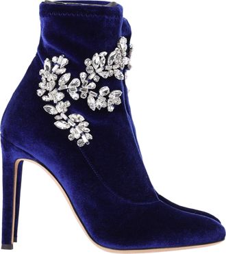 Giuseppe Zanotti Celesta Crystal Embellisehd Ankle Boots in Blue Velvet