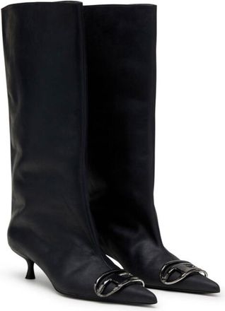 Diesel Womens Knee-High Oiled Leather Boots Black Pmu