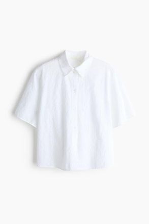 H&M Oversized Broderie Anglaise Shirt in White at Nordstrom, Size X-Small