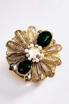 Blossom Box Jewelry Green & Crystal Floral Brooch