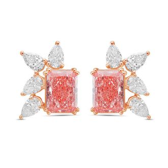 Diana M. Jewels 14kt Rose Gold 10cts Lab Grown Pink and White Diamond Cluster Earrings