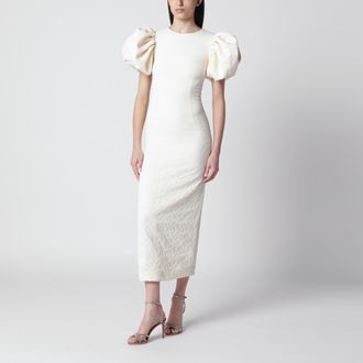 Rotate Midi balloon jacquard dress in white