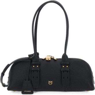 Pinko Pinko, Tassen, Dames, Zwart, ONE Size, Leer, Horizontale Bowlingtas