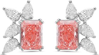 Diana M. Jewels 14kt White Gold 15cts Lab Grown Pink and White Diamond Cluster Earrings