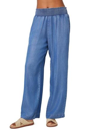 Bella Dahl Smocked Wide Leg Chambray Pants in Moonlit Haze Wash at Nordstrom, Size X-Small
