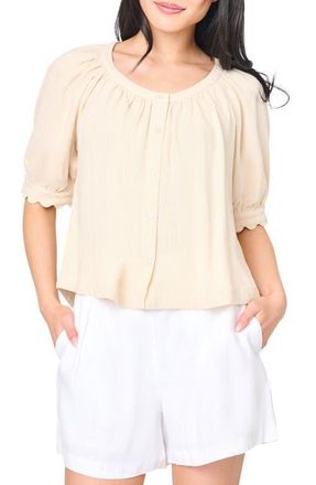 Gibsonlook Lily Scallop Sleeve Button-Up Top in Natural at Nordstrom, Size Xx-Large