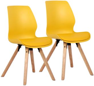 Clp Clp - Set De 2 Sillas De Comedor Luna Con Base De Madera Amarillo Pl&aacute;stico