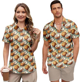 Generic Women Hawaiian Shirt Couples Matching Tropical Flower Short Sleeve Beach Shirts