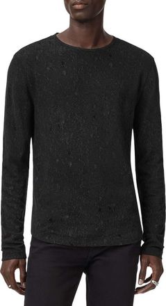 John Varvatos Vera Distressed Jacquard Long Sleeve Crewneck T-Shirt in Black at Nordstrom, Size Xx-Large
