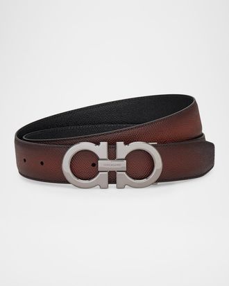 Ferragamo Men & apos;s Double Gancini Reversible Leather Belt