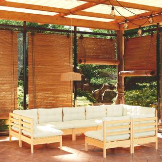 vidaXL Muebles De Jard&iacute;n 9 Pzas Y Cojines Madera Maciza De Pino Crema Vidaxl