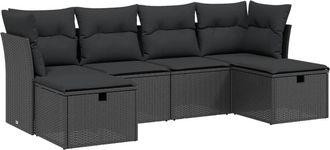 vidaXL Set De Sof&aacute;s De Jard&iacute;n 6 Piezas Y Cojines Rat&aacute;n Sint&eacute;tico Negro Vidaxl