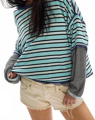 Free People Clean Rugby Tee In Crystal Blue Combo