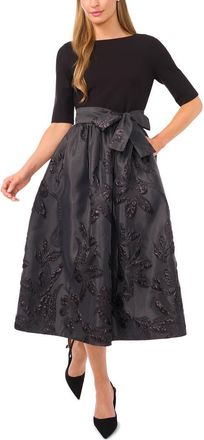 Ted Baker Jesse Metallic Floral Mixed Media Midi Dress in Rich Black at Nordstrom, Size 10