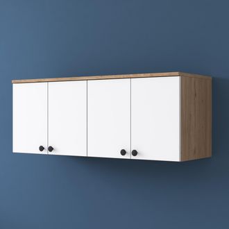 Dmora Mueble Colgante Rusco, 4 Puertas, 2 Compartimentos, Apertura Abatible, 120x47h Cm Marr&oacute;n Roble