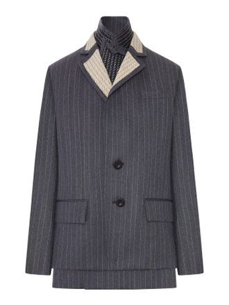 sacai PINSTRIPED BLAZER WITH CONTRASTING LAPELS AND EMBROIDERED DETAILS - Sacai - Woman