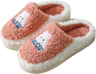 Generic Thick-soled plush slippers, unisex, warm, cartoon-patterned, stylish cotton slippers (Red, shoe size, Adult, Women, 6, Numeric Range, UK Footwear Size