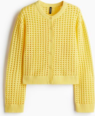 H&M Cardigan in Ajourstrick - Yellow