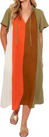 THML Clothing Color Block Stripes With Tie Midi Dress In Multicolor