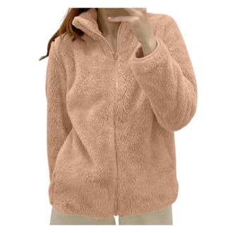 Generic Fleece Winter Jackets for Women UK Warm Soft Fluffy Coats Causal Solid Color Long Sleeve Full Zip Jacket Elegant Callor Lapel Cardigans Ladies Teddy F