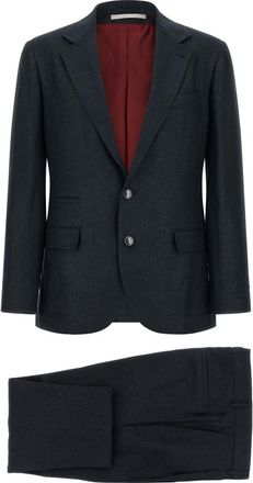 Brunello Cucinelli Blue Textured Notched Lapel Suit