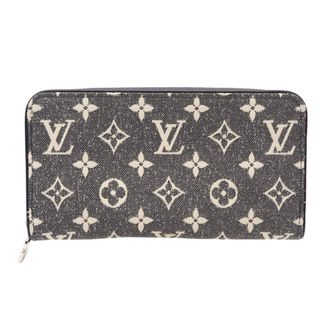 Louis Vuitton Gray White Denim Leather Long Wallet (Bi-Fold) (Pre-Owned)