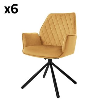 ML Design Lote de 6 sillas giratorias 180&deg; de terciopelo, amarillo mostaza