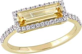Delmar Yellow-Tone Sterling Silver Baguette Cut Citrine White Sapphire Halo Ring at Nordstrom Rack, Size 5